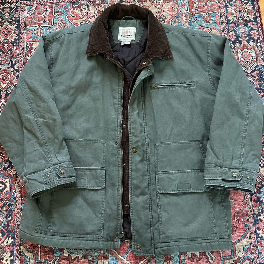 Vintage Faded Glory Moss Green Chore Coat/Work Jacket W/Corduroy Mens XL
